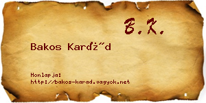 Bakos Karád névjegykártya